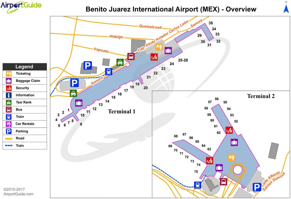 Бенито Хуарес международното летище на картата