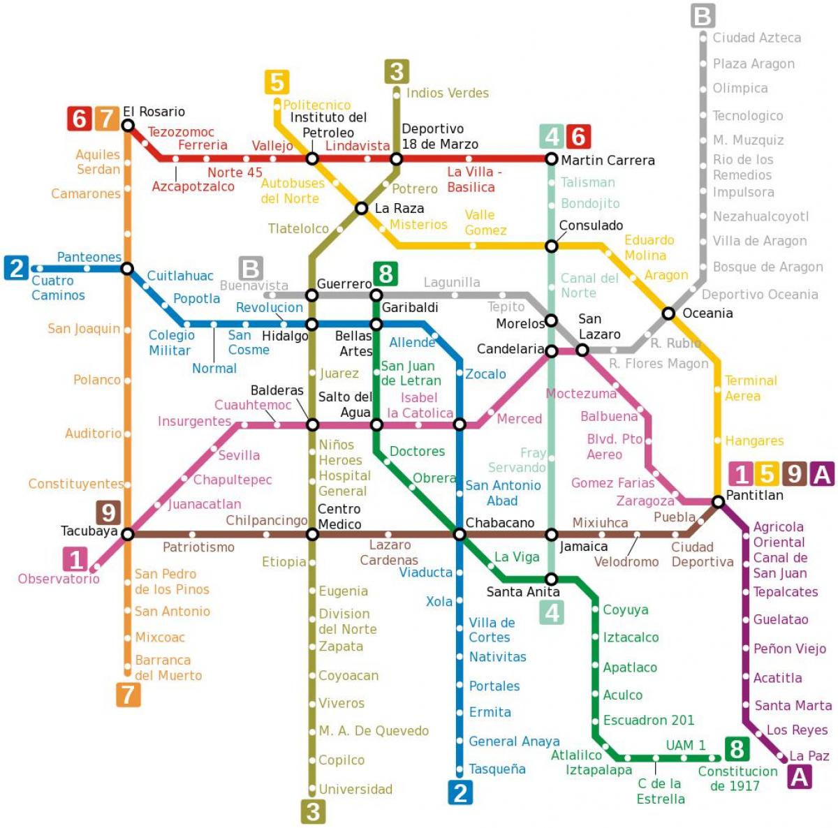 Мексико сити на картата на метрото