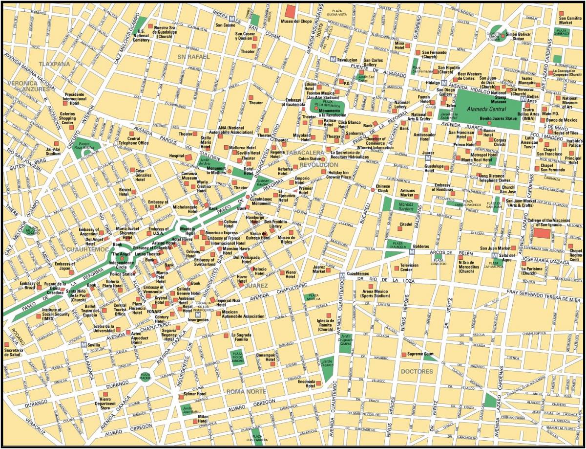 карта на Мексико точка на града интерес